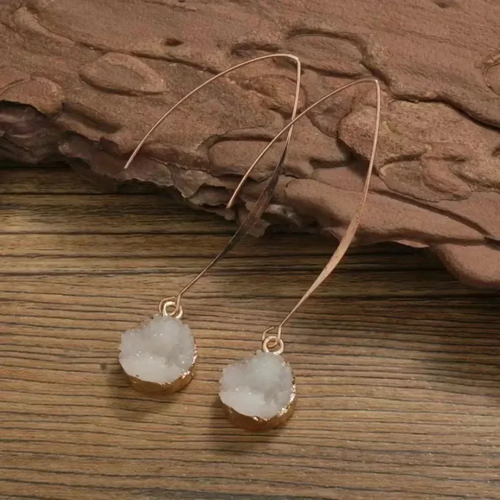 ✨🆕✨ BoHo Druzy Gold Tone Droplet Shape Crystal Cluster Druzy Dangle Earrings✨